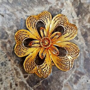 RARE TOPAZIO‎ PORTUGAL MARKED 925 STERLING OPEN FILIGREE BROOCH PIN